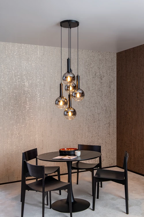 Lucide MARIUS - Pendant light - Ø 55 cm - 5xE27 - Black - atmosphere 1